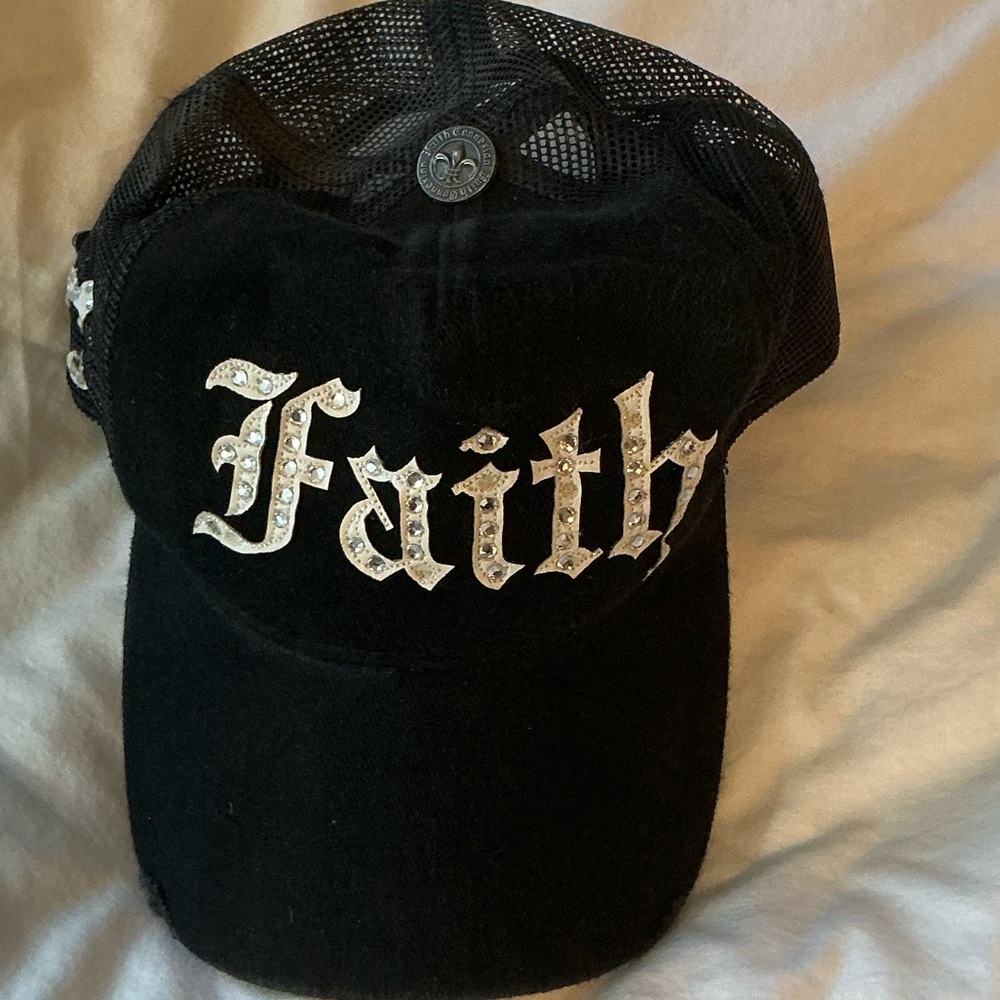 Black 'Faith Connexion Rhinestone Mesh Back Hat